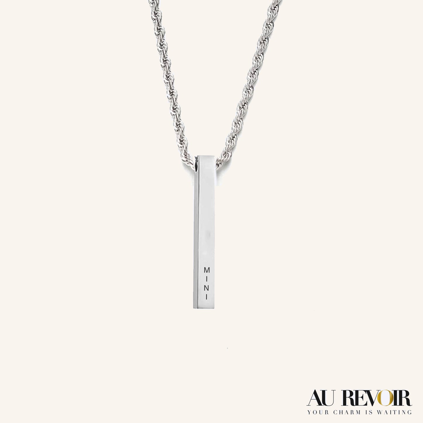 Silver pendant cube pendant rectangle necklace with custom name engraving stainless steel jewelry trending product shiny jewelry mini name engraved