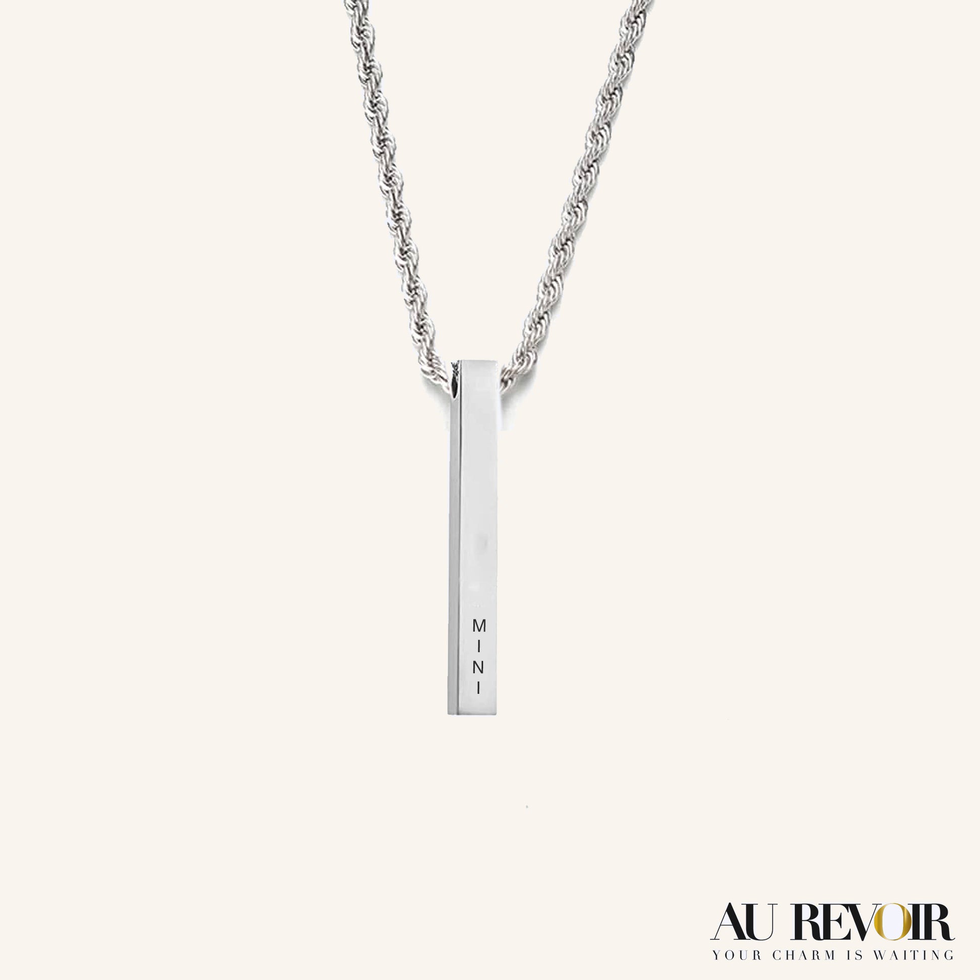 Silver pendant cube pendant rectangle necklace with custom name engraving stainless steel jewelry trending product shiny jewelry mini name engraved