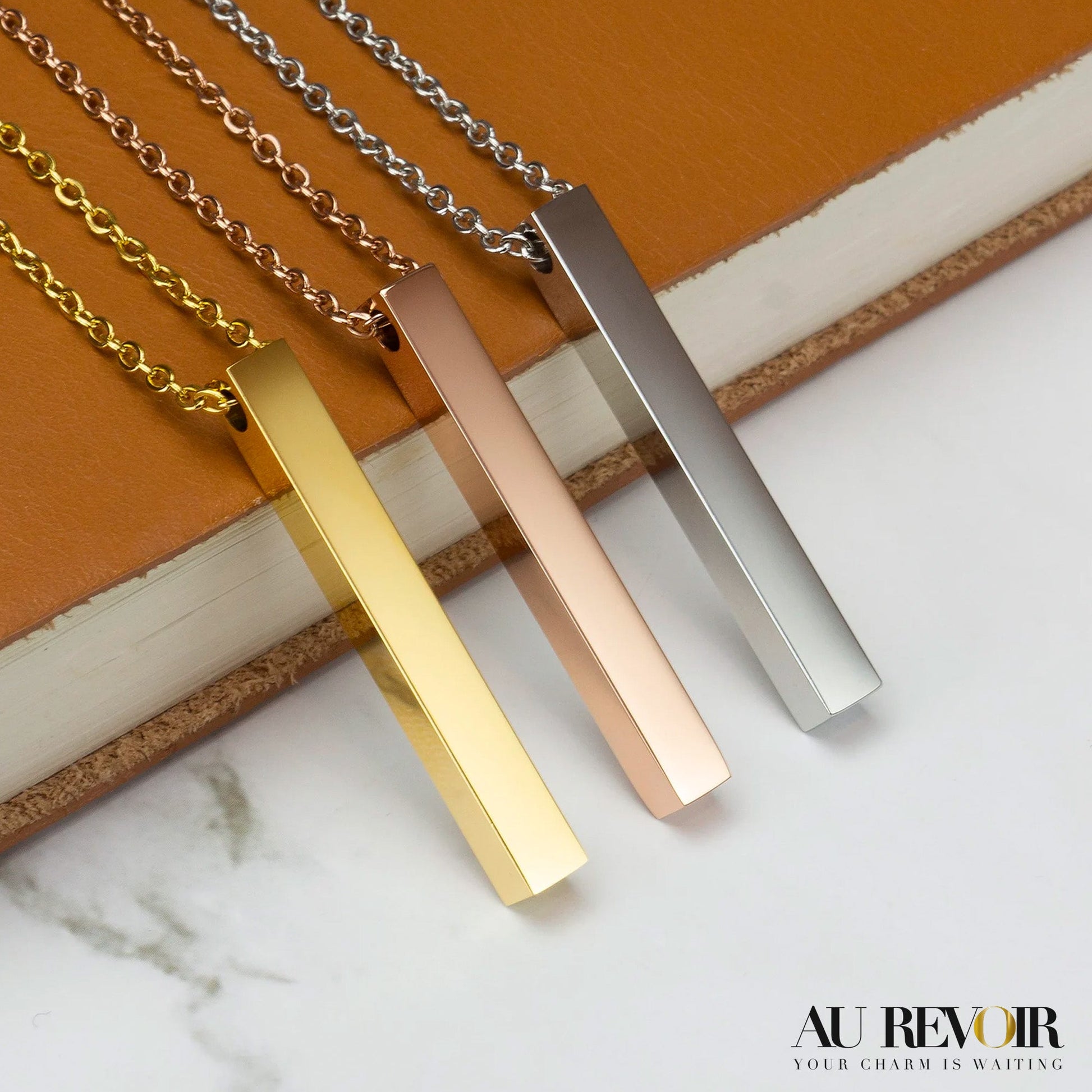 Silver cube pendant necklace personalised custom name engraving 