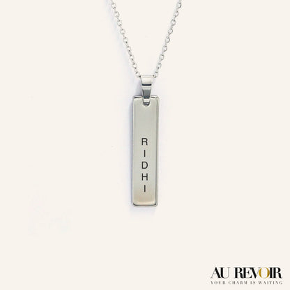 Silver personalised pendant tile style with chain custom engraving 