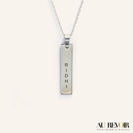Silver personalised pendant tile style with chain custom engraving 