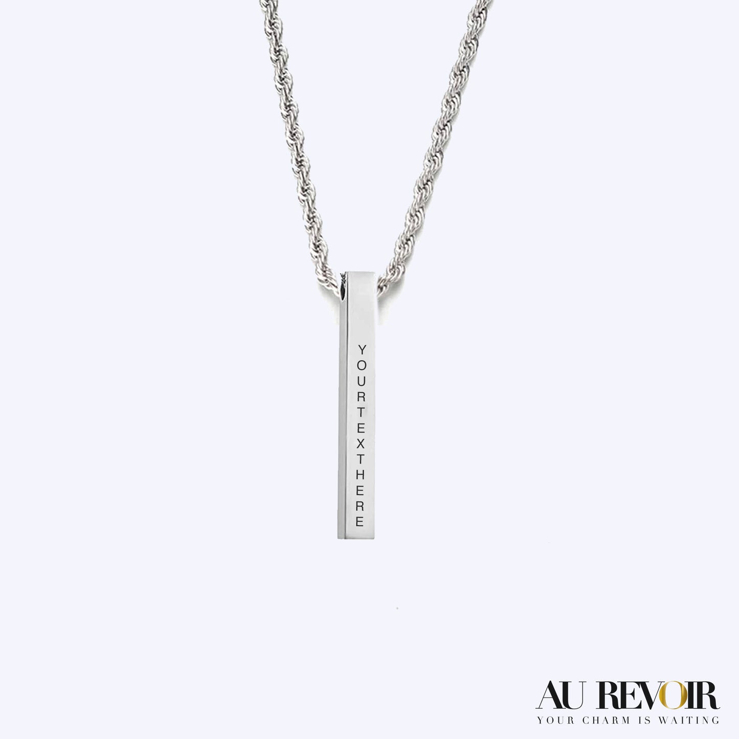 Silver chain with cube silver pendant shiny thick heavy silver chain stainless steel jewelry personalised name engraving 