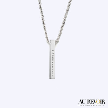 Silver chain with cube silver pendant shiny thick heavy silver chain stainless steel jewelry personalised name engraving 
